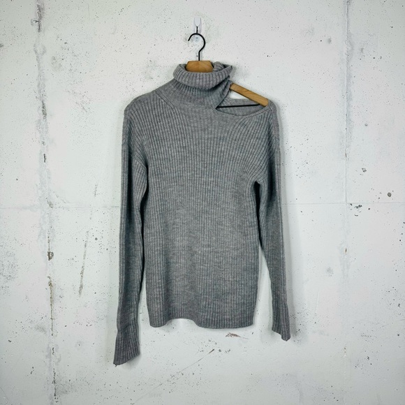 Lovers & Friends Open Shoulder Gray Ribbed Knit Sweater Size XS - Picture 1 of 11